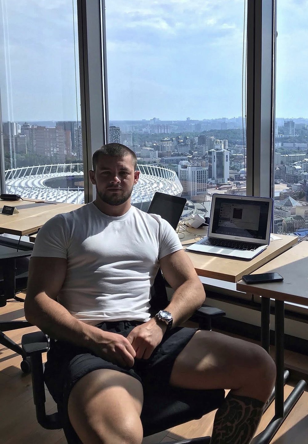 Founder in a high-rise office above Kyiv, 2018